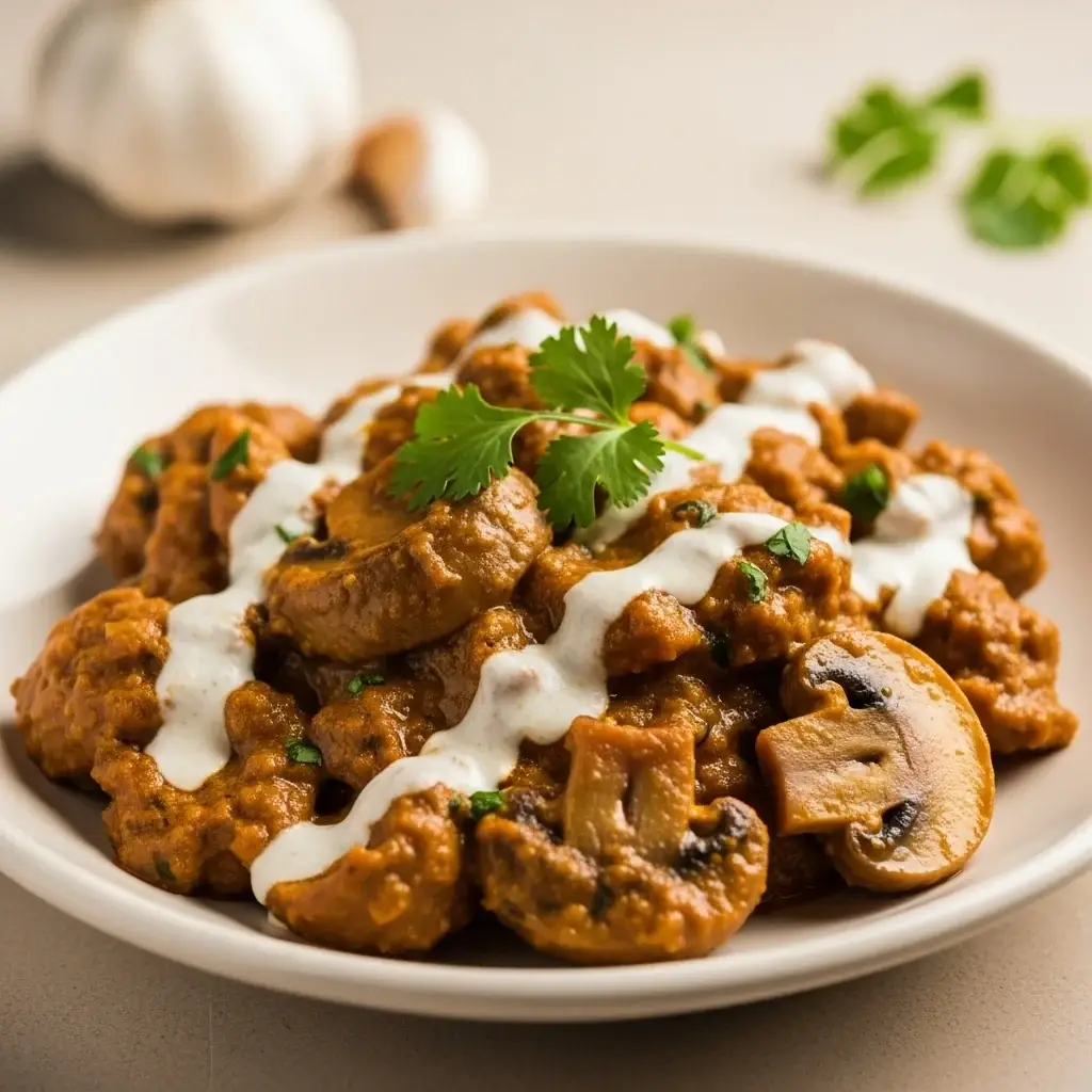 Una delicia cremosa de hongos con ajo del norte de la India (Lahsuni Khumb)