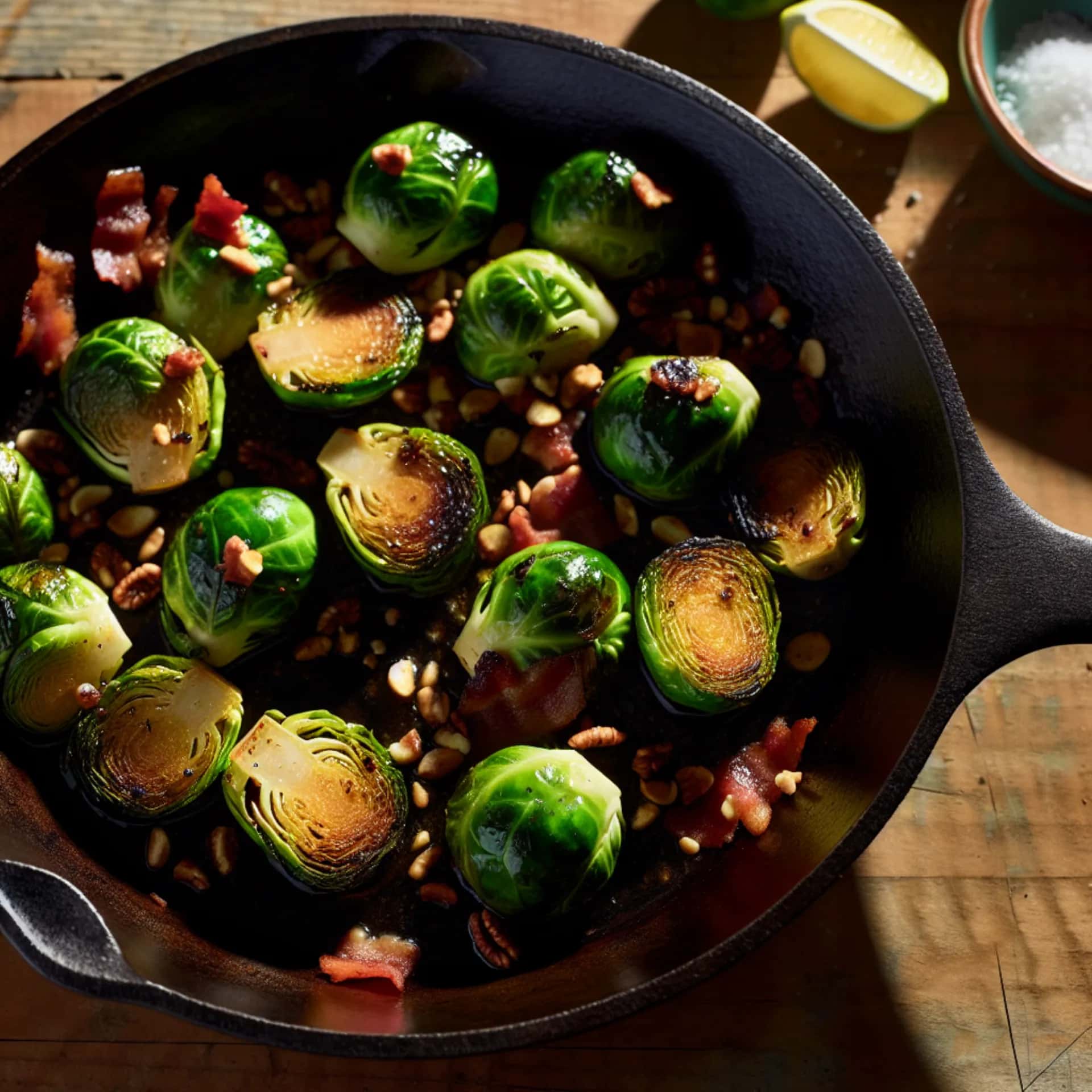 Pousses d'ail à l'érable et au bourbon des Appalaches avec bacon croustillant