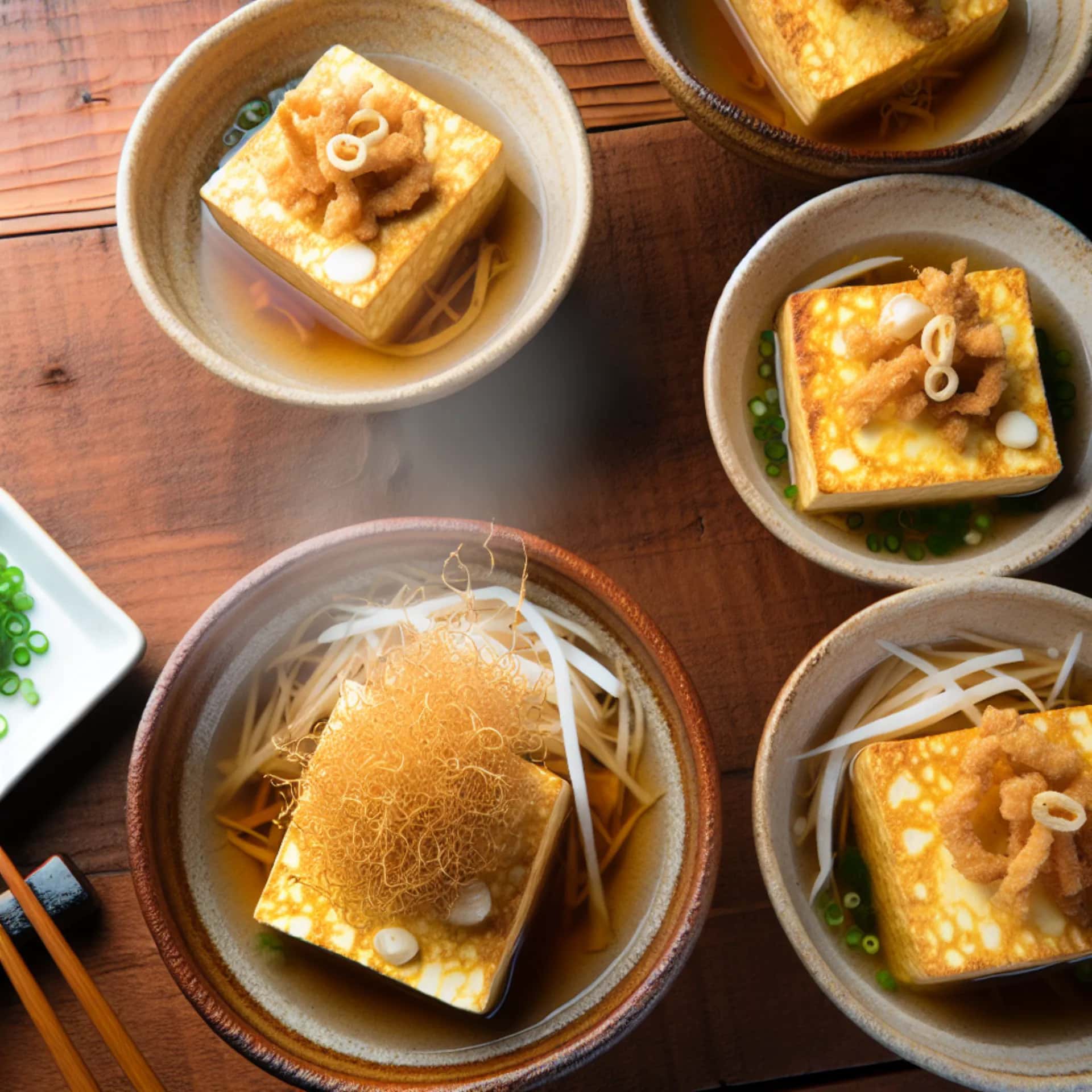 Silky Agedashi Tofu with Crispy Garlic Snow