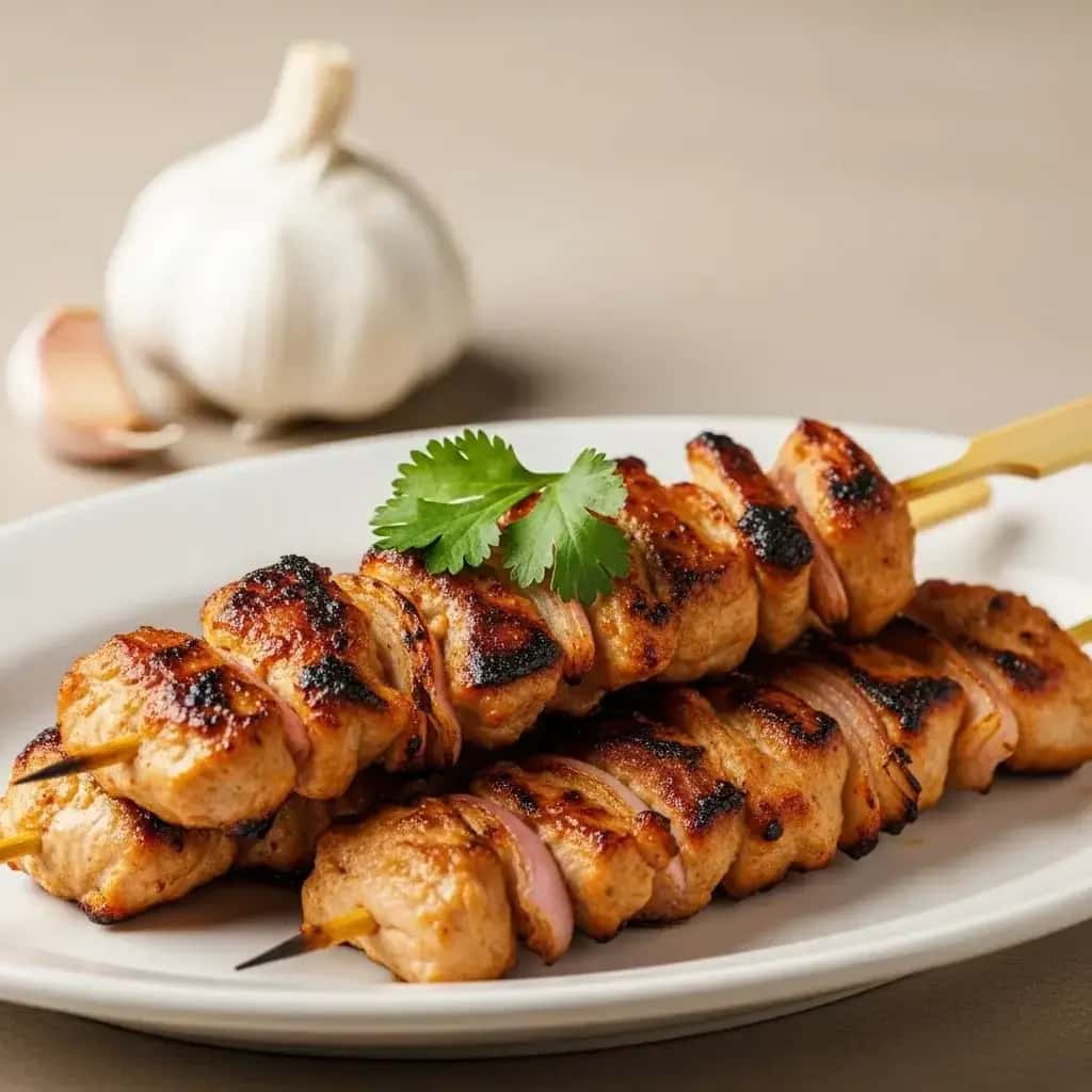 De las calles del Perú: brochetas de pollo con ajo chisporroteante (Brochetas de Pollo)