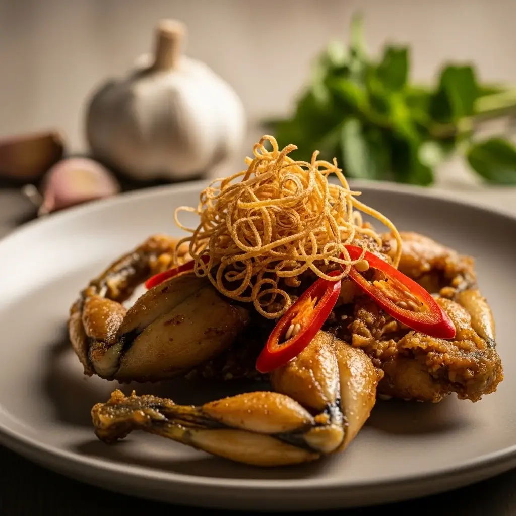 Ancas de rana crujientes con mantequilla de ajo (Ếch Chiên Bơ Tỏi)