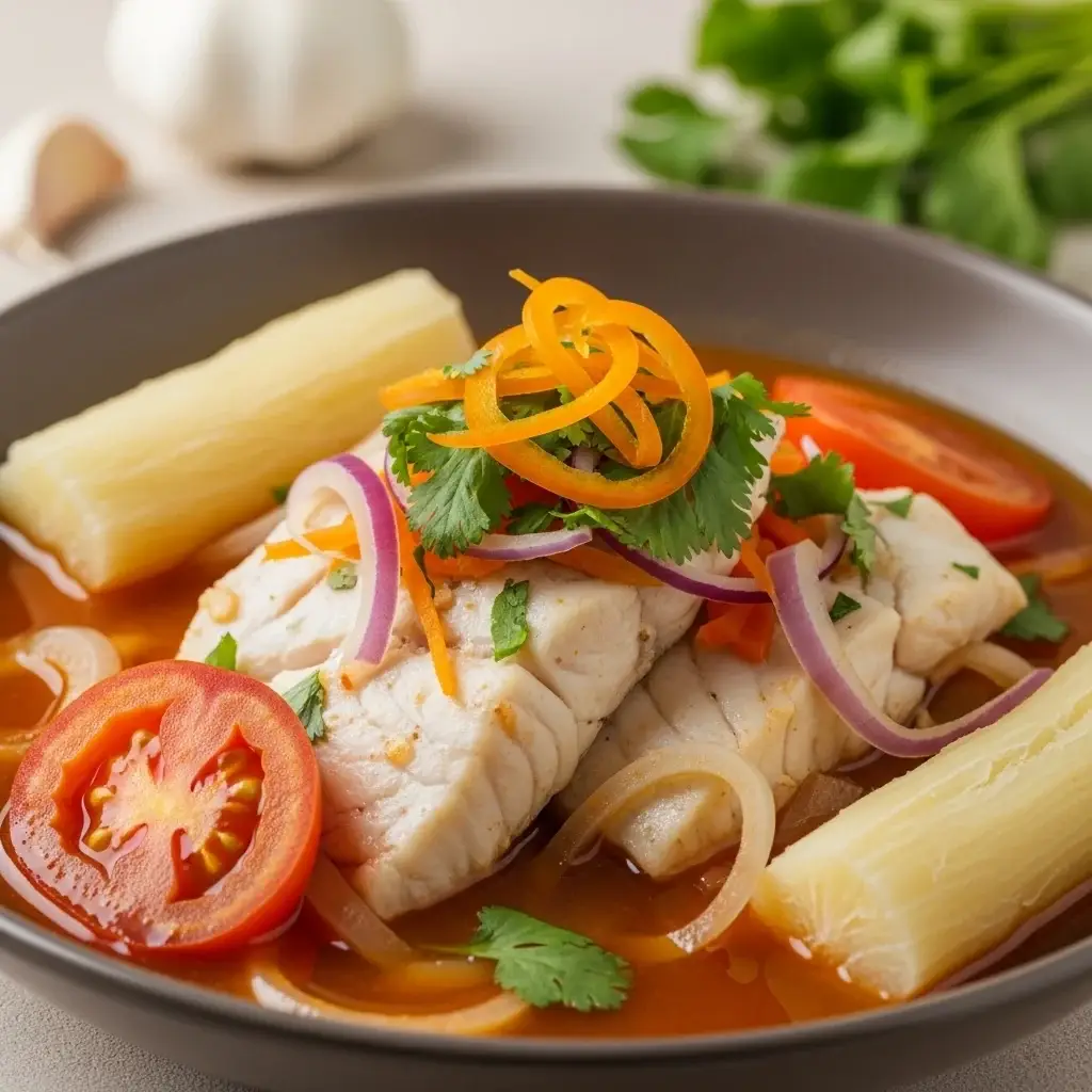 De la Costa Peruana: Un Suculento Pescado Al Vapor & Guiso de Ajo (Sudado de Pescado)