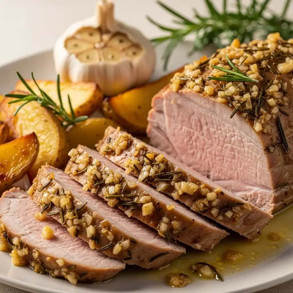 De la campiña toscana: ajo y ajo aromáticos Lomo de cerdo al romero (Arista di Maiale al Forno)
