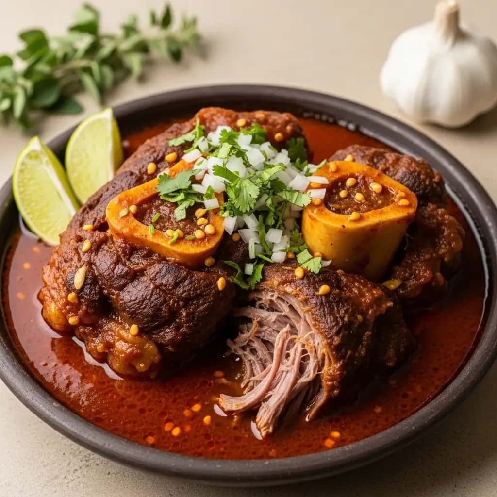 Abraço caloroso do México: alho e alho cozidos lentamente Pernil de carne chilena (Chamberete en Adobo)