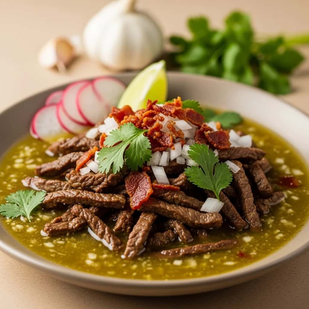 Um sabor de Jalisco: carne em seus próprios sucos com alho (Carne en su Jugo)