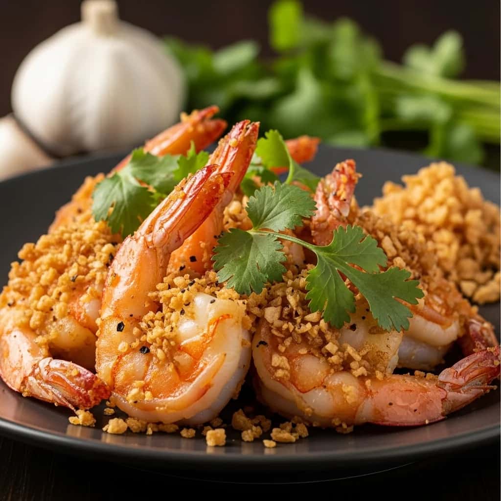 Thai Thunder: ajo crujiente y salsa picante Camarones A La Pimienta (Goong Tod Kratiem)