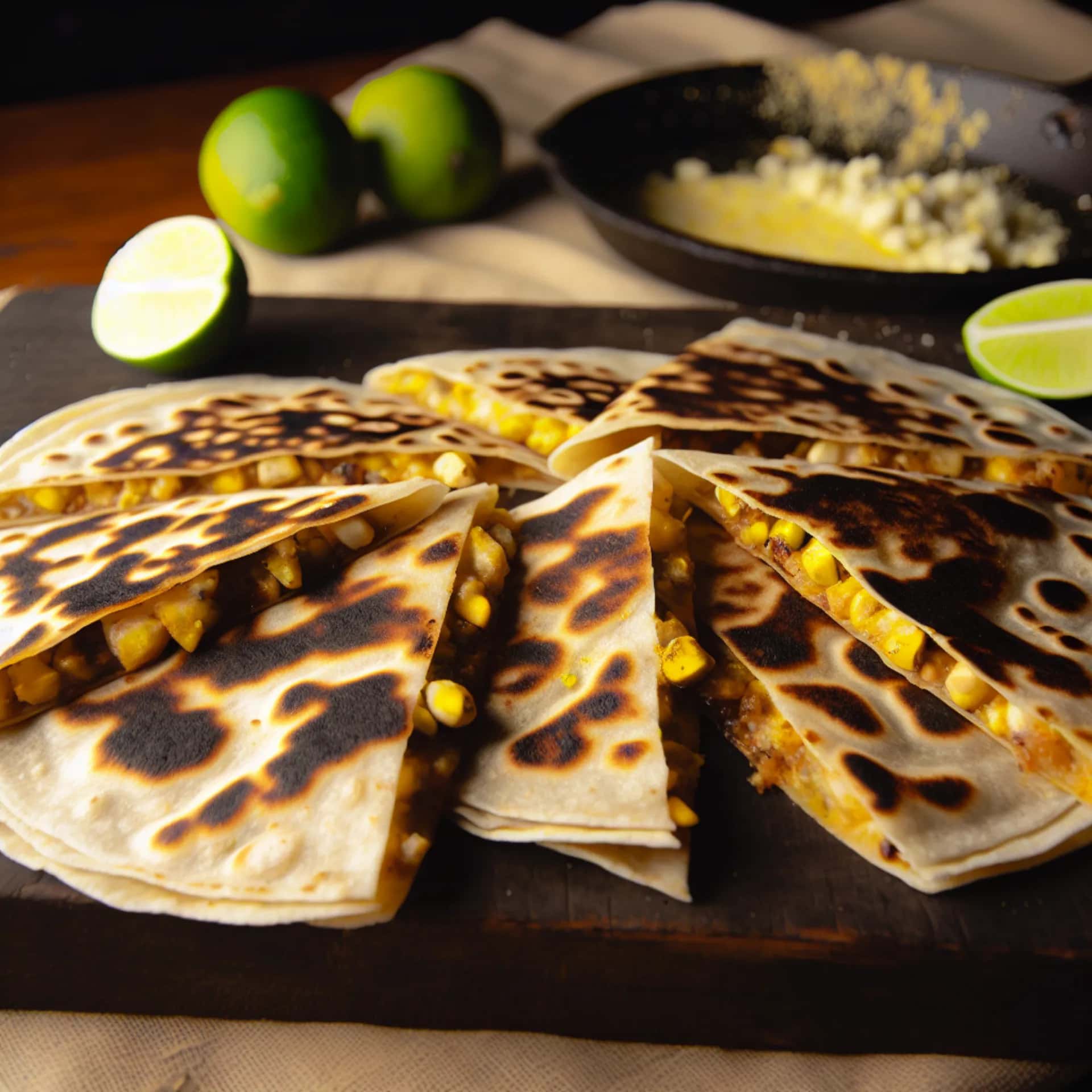 Black Corn Gold : Quesadillas à l'ail et à la pistache Huitlacoche