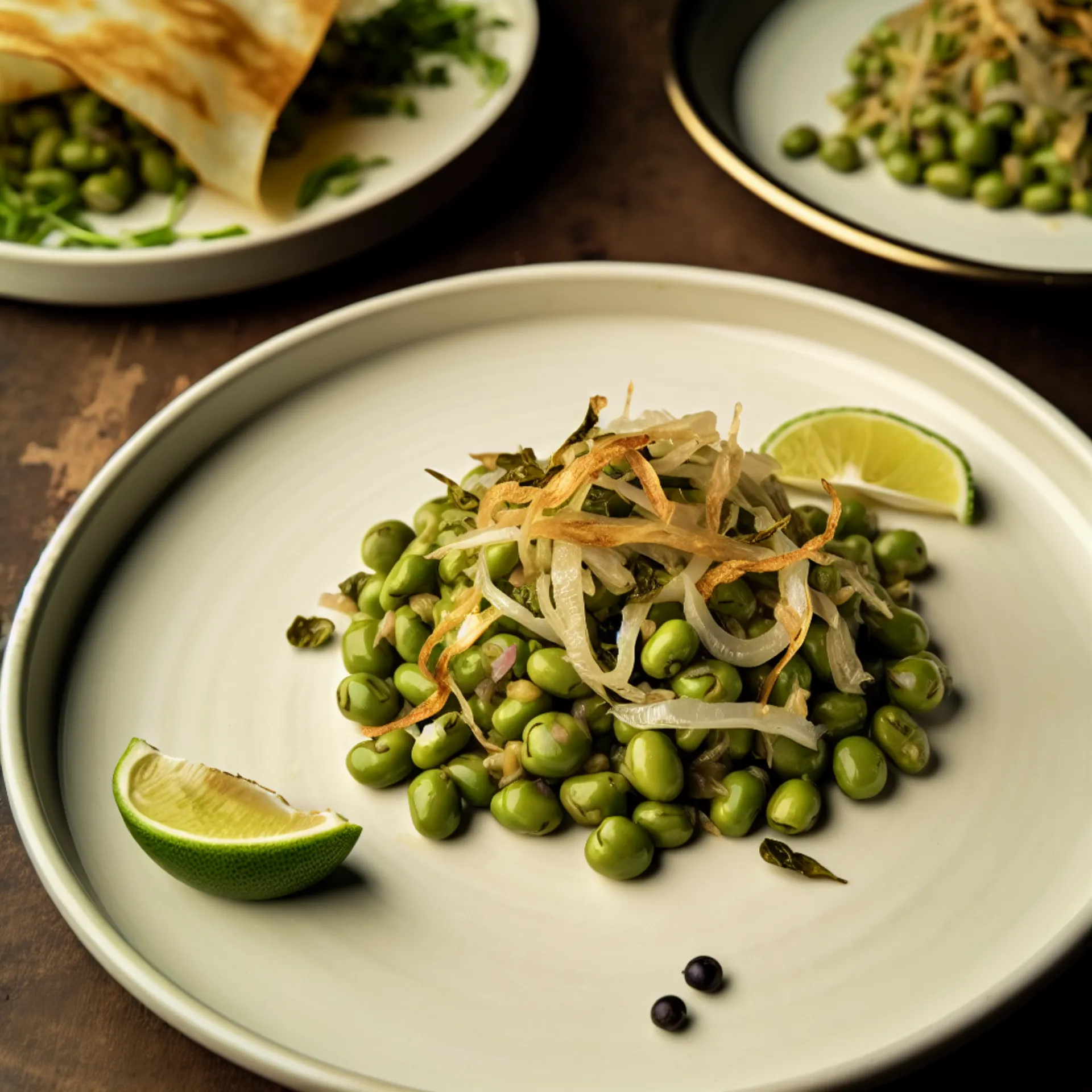 Revuelto Moong germinado con ajo y coco Konkani