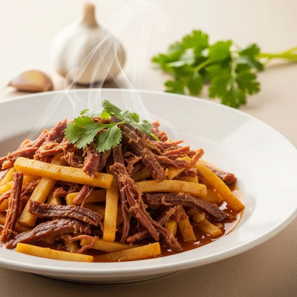 Dos Altos Andes: um farto alho, tubérculo e amp; Ensopado Jerky (Olluquito com Charqui)