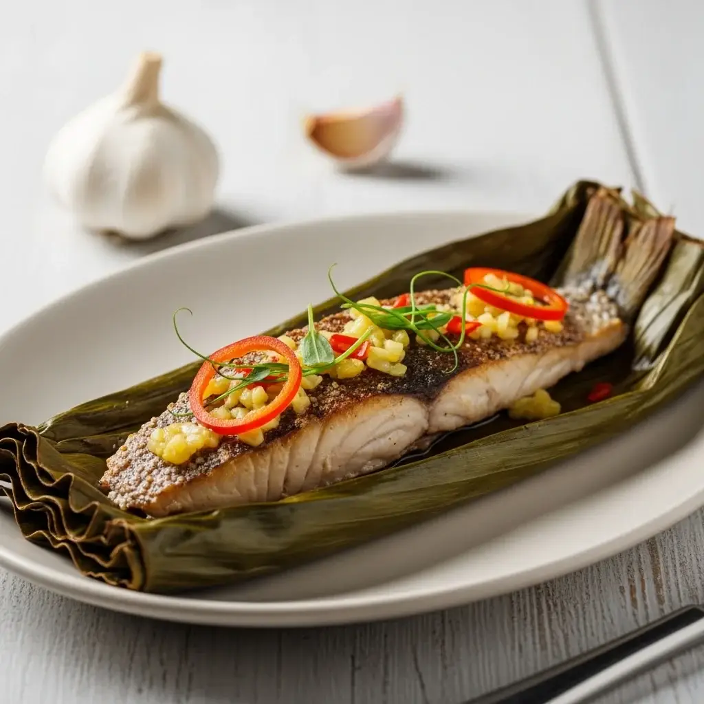 Desde el corazón del Amazonas: pescado asado al ajo en hojas de plátano del Perú (Patarashca)