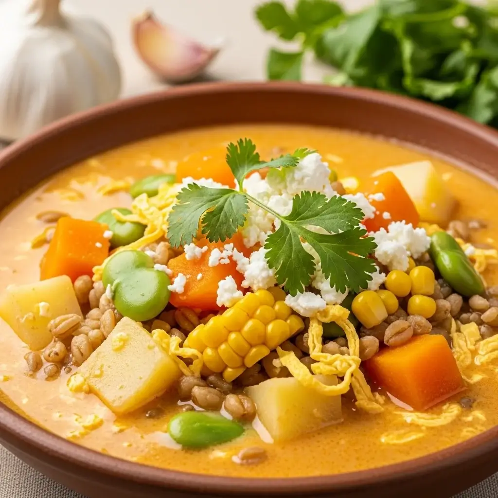 Aus den Hochanden: Eine herzhafte Weizenbeere & Knoblauchsuppe (Chupe de Trigo)