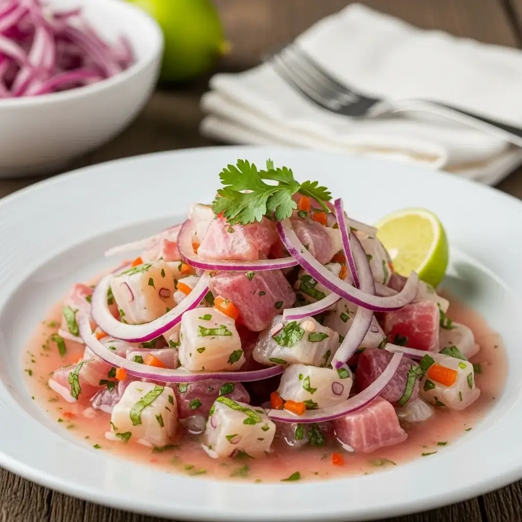 Desde el borde del Pacífico: un sabroso ceviche peruano con "leche de tigre" al ajillo