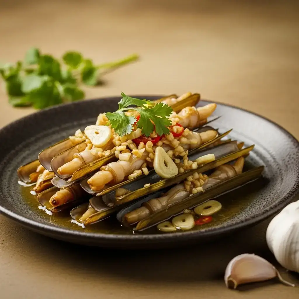 Almejas navajas con ajo y mantequilla (Ốc Móng Tay Xào Bơ Tỏi)