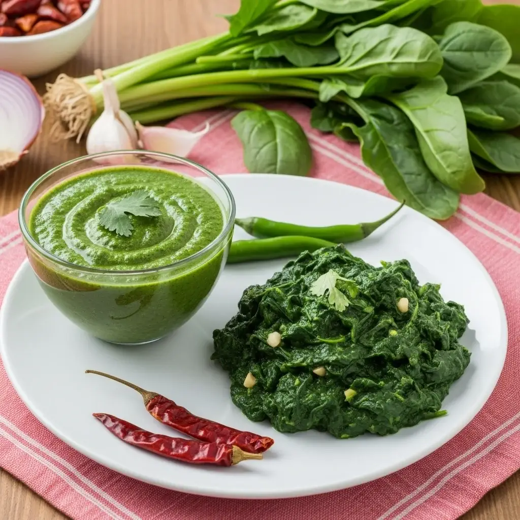 Dos campos do norte da Índia: um curry cremoso de espinafre com alho (Lahsuni Palak)