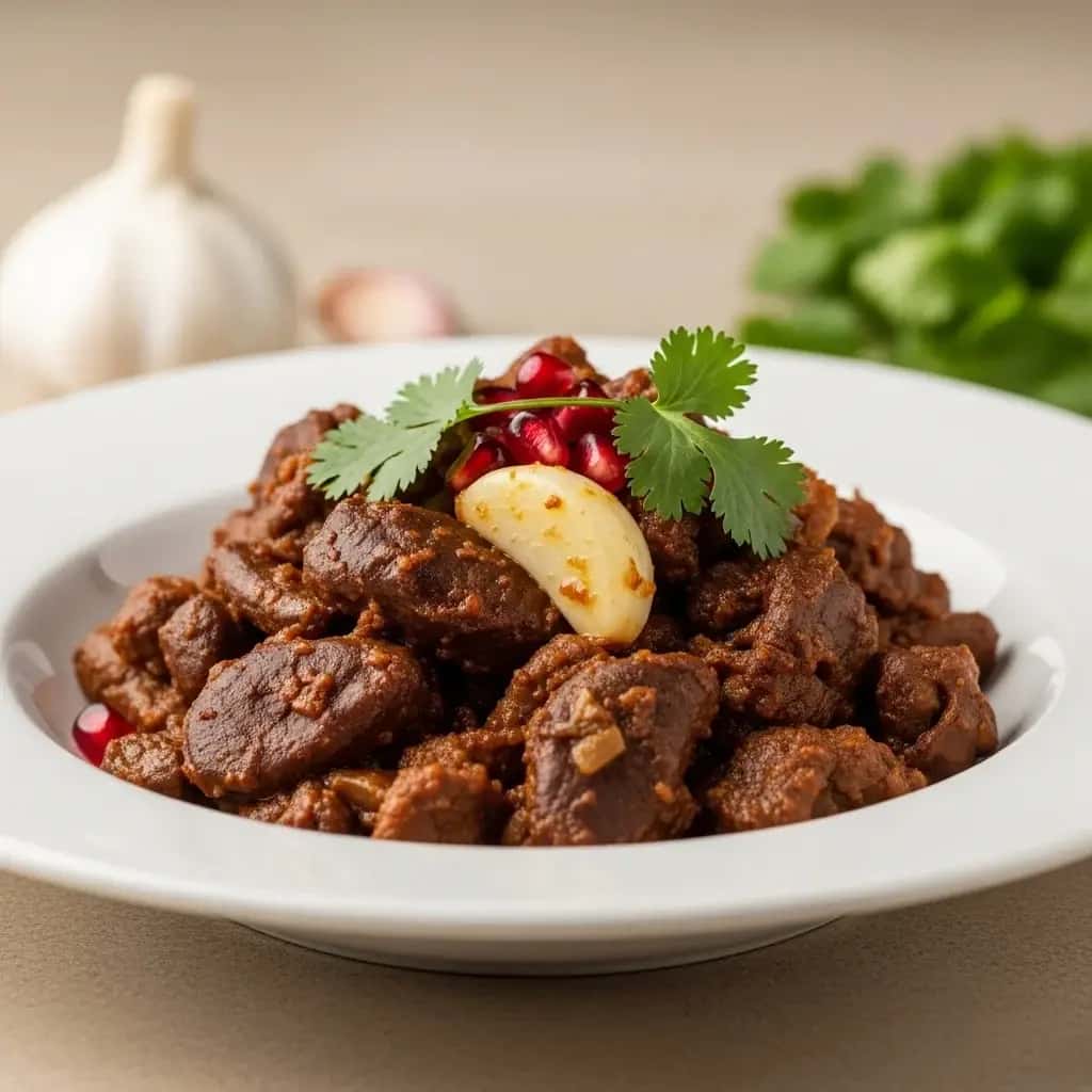 Una apuesta georgiana: abundantes despojos y carne Guiso de Ajo (Kuchmachi)