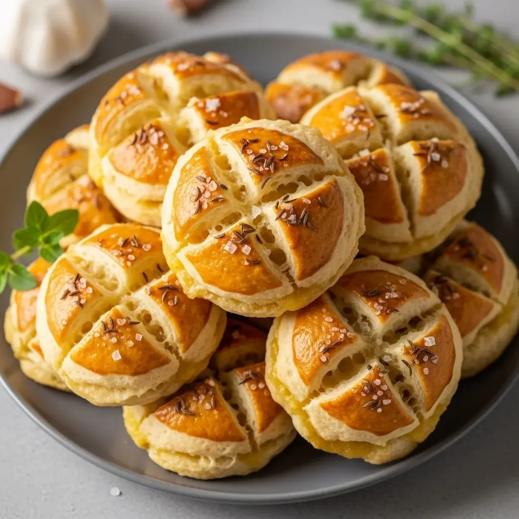 Un ataque de bocadillos eslovaco: ajo y ajo doblados y esponjosos Bollos de queso (Skladané Cesnakové Pagáče)