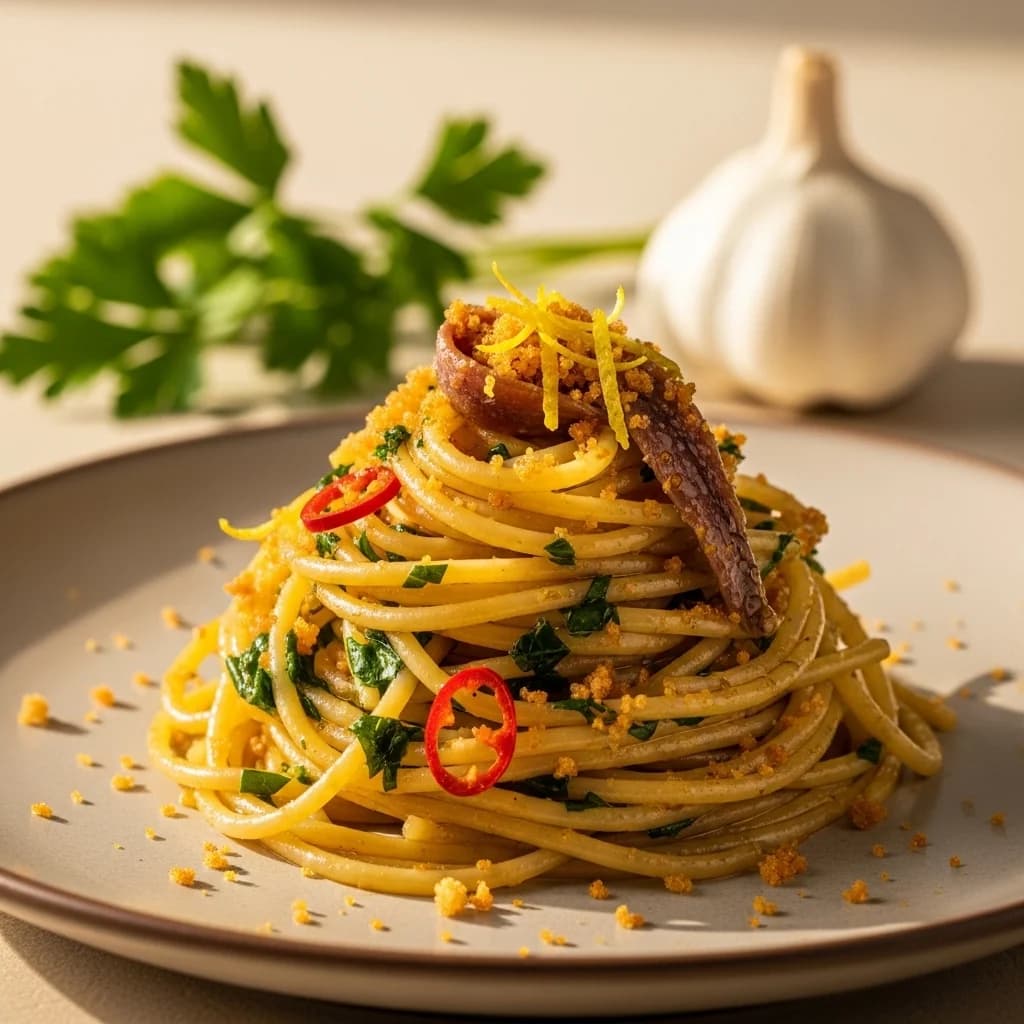 Amalfis flüssiges Gold: Spaghetti mit Knoblauch und Sardellen beträufelt