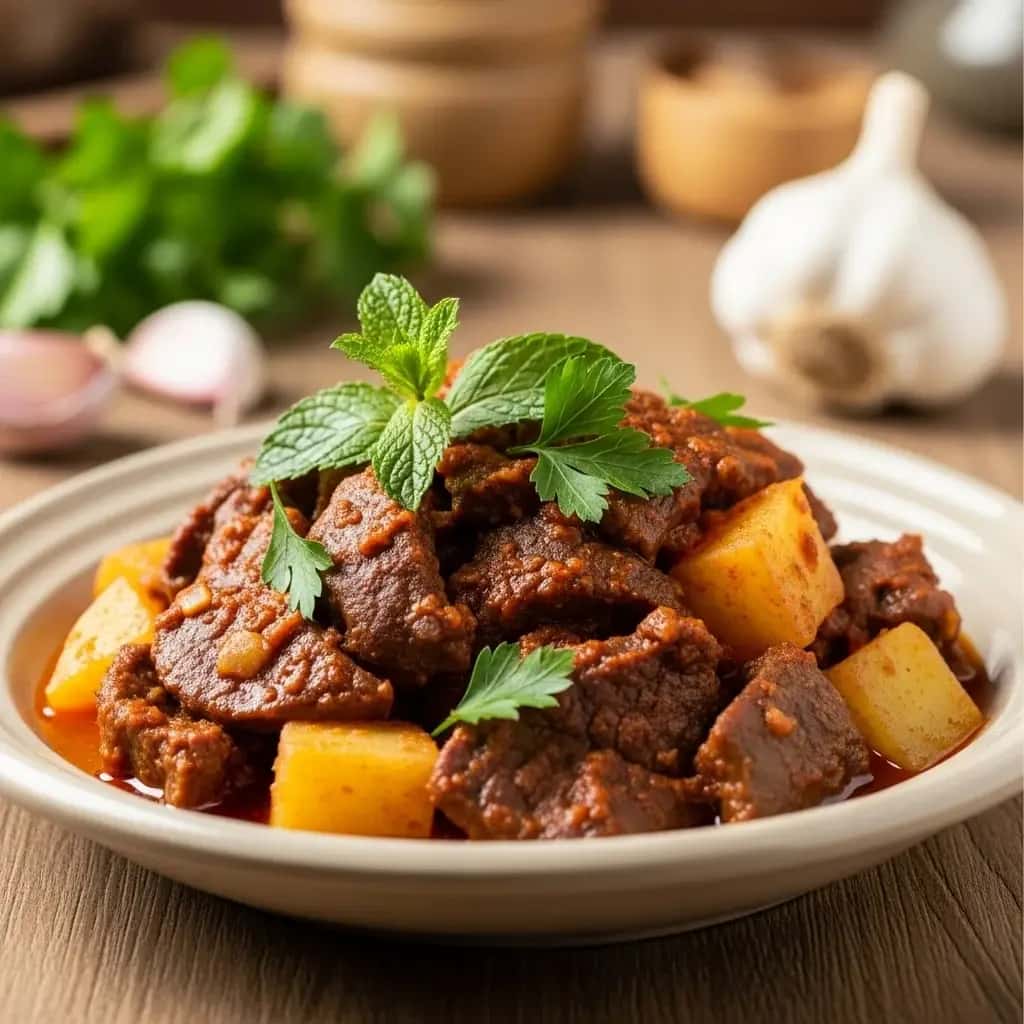 Un abundante pulmón de res y carne Guiso de Papa (Chanfainita)