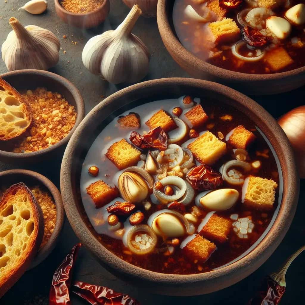 Conmovedor ajo asado mexicano y salsa picante Sopa De Chile Pasilla