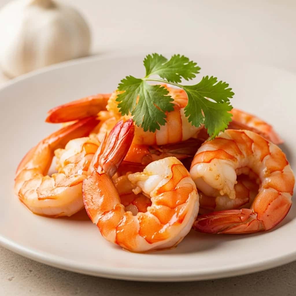 De las costas de Mauricio: ajo y salsa flambeados Camarones al ron