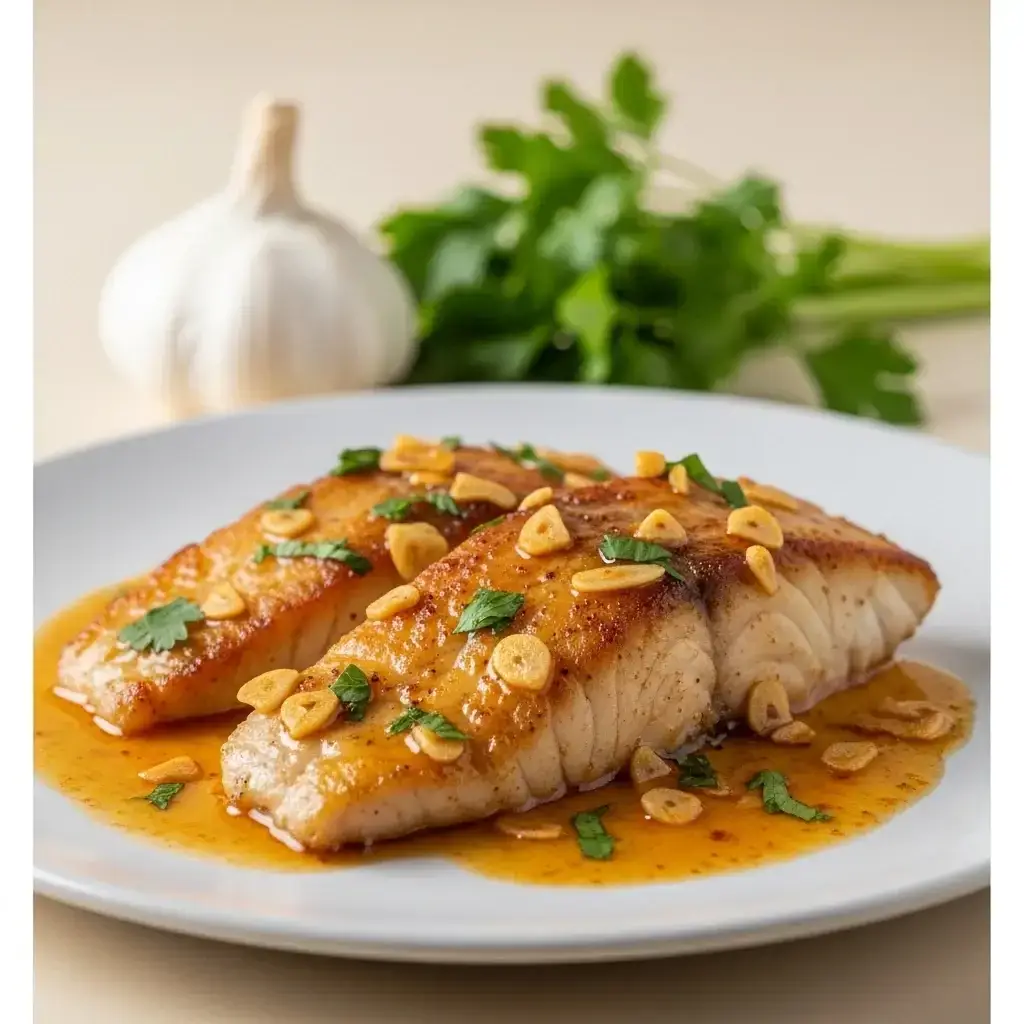 De la costa peruana: pescado a la sartén en una sabrosa salsa de mantequilla con ajo (Pescado a la Mantequilla de Ajo)