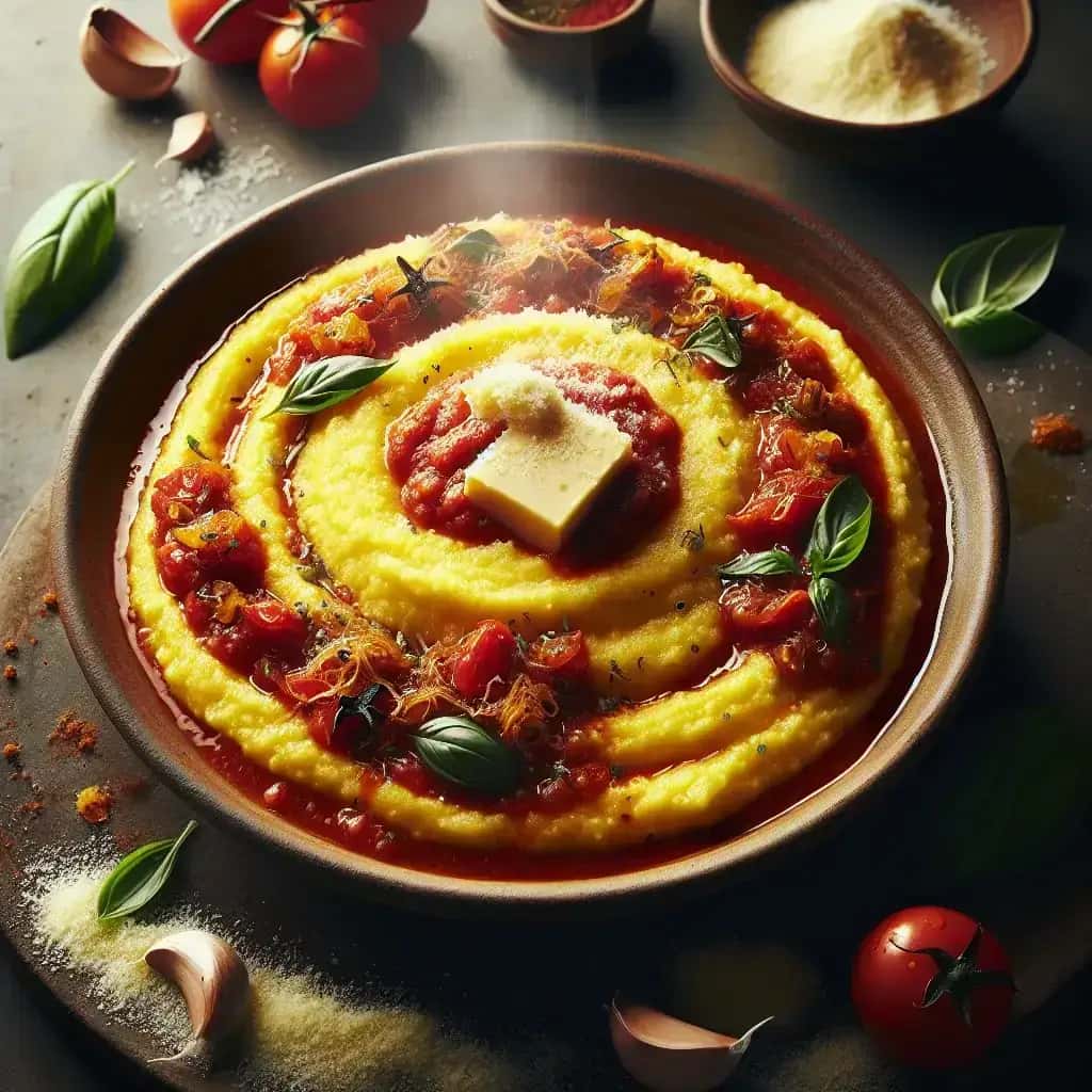 Creamy Polenta with Fiery Garlic Pomodoro