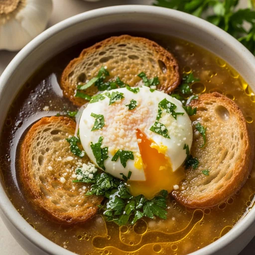 Del corazón de la Toscana: ajo y ajo de un campesino Sopa de huevo (Zuppa all'Aglio e Uova)