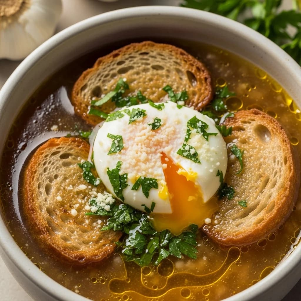 Del corazón de la Toscana: ajo y ajo de un campesino Sopa de huevo (Zuppa all'Aglio e Uova)