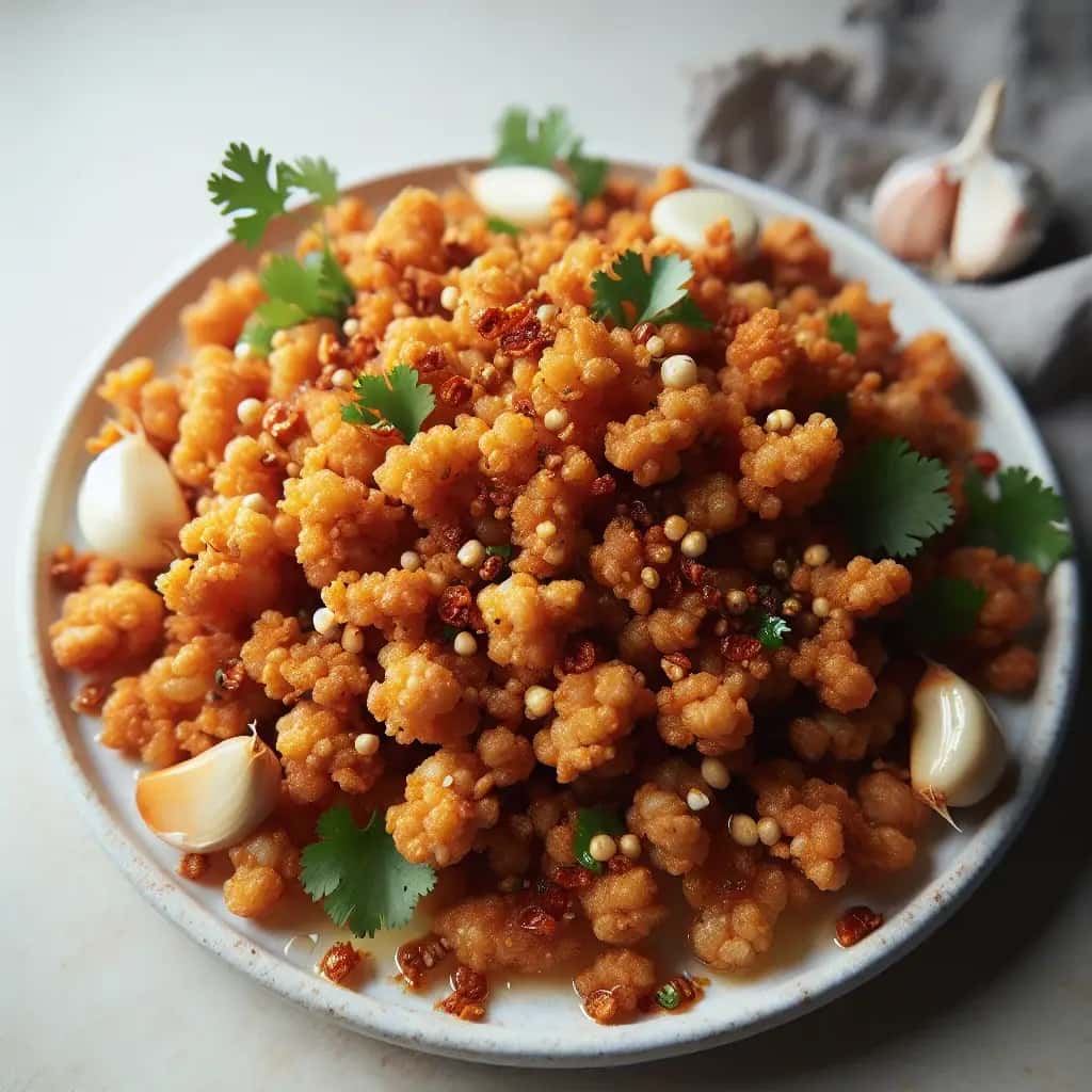 Moo Tod Kratiem Prik Thai: ajo tailandés crujiente y ajo y salsa Cerdo A La Pimienta