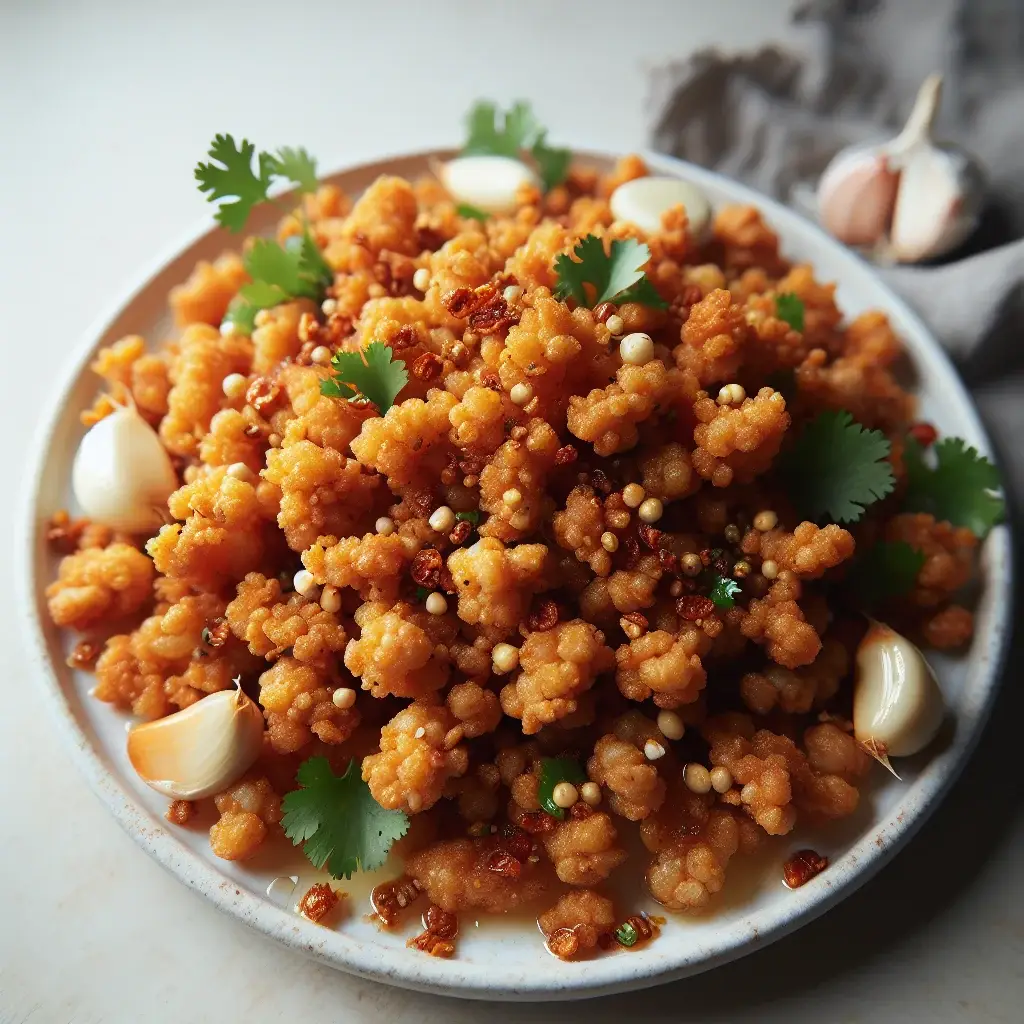 Moo Tod Kratiem Prik Thai: ajo tailandés crujiente y ajo y salsa Cerdo A La Pimienta