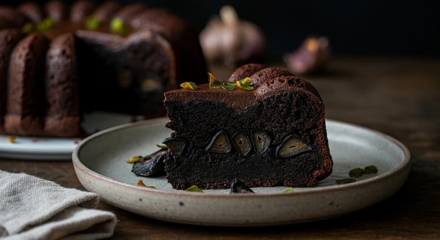 A Daringly Romantic Dessert Dark Chocolate Black Garlic Cake