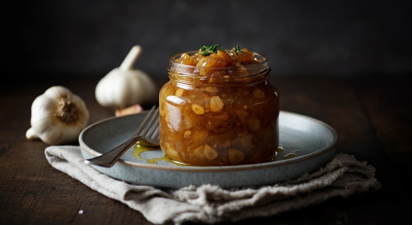 Eine Französische Delikatesse Süß-Herzhafte Langsam Gekochte Knoblauchmarmelade Confiture D'ail