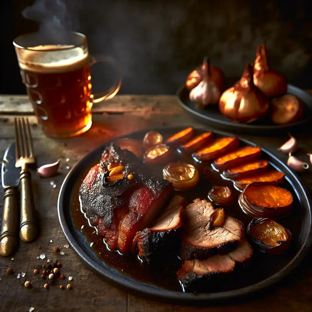Un abundante favorito de pub: cuello de cerdo eslovaco asado en cerveza y ajo