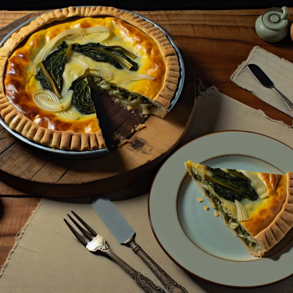 Unas abundantes acelgas y champiñones Pastel de Ajo (Pastel de Acelga)