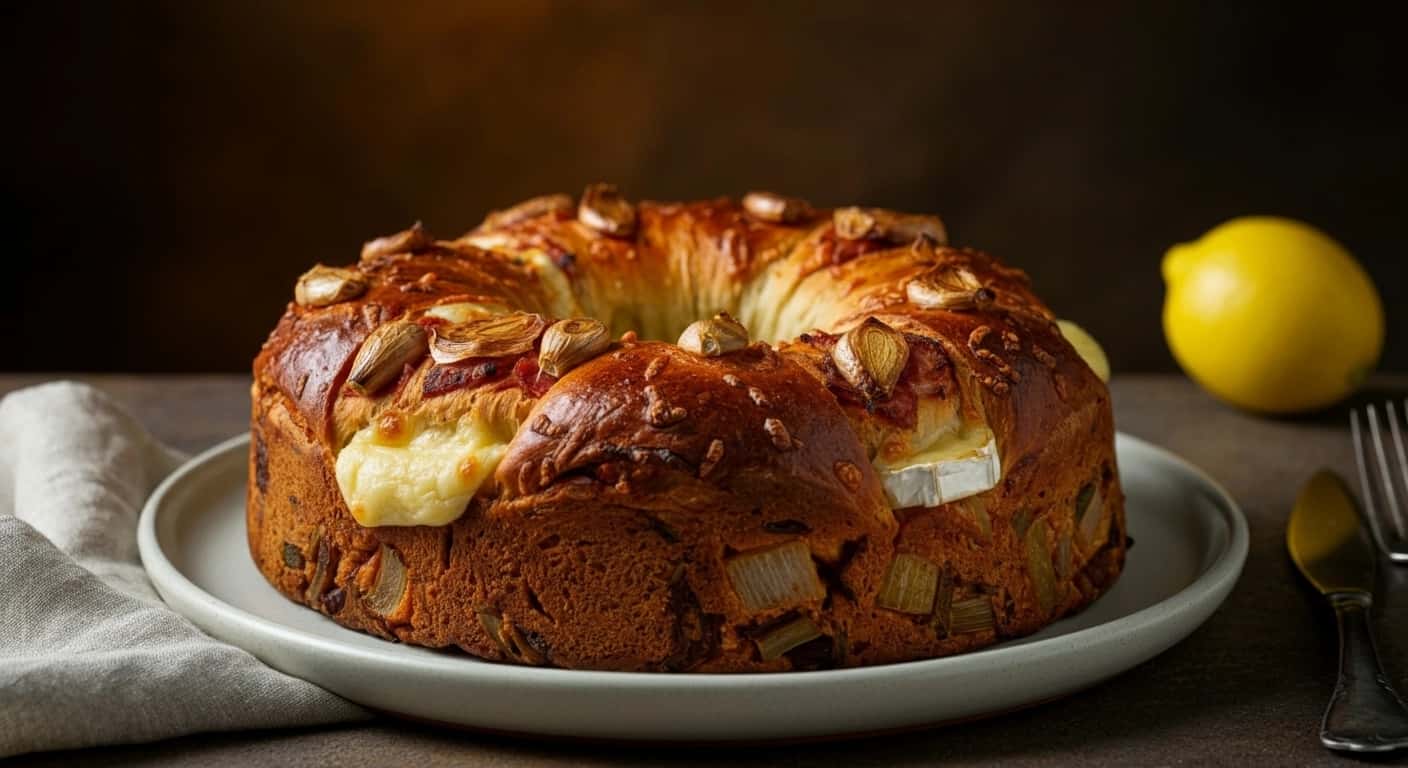 Un centro de mesa de Pascua napolitano: Casatiello salado y tachonado de ajo