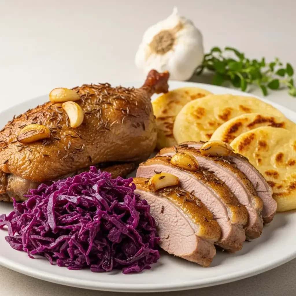 Un abundante festín eslovaco: pato asado con ponche de ajo