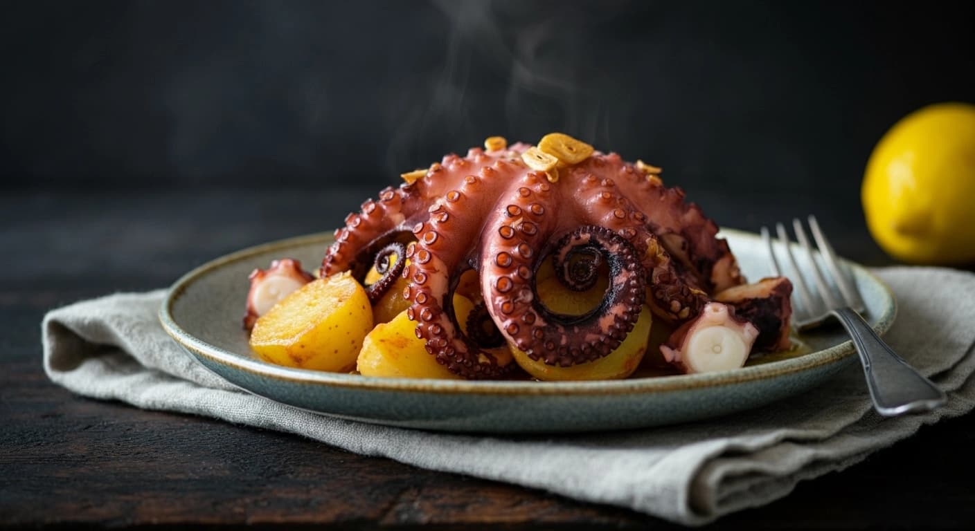 Eine ägäische Freude: Herzhafter griechischer Oktopus- und Kartoffel-Knoblauch-Eintopf