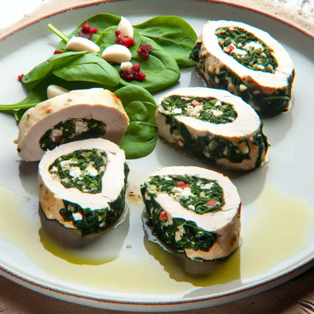 Rollito Andino: Un Delicioso Ajo & Pollo Relleno De Espinacas