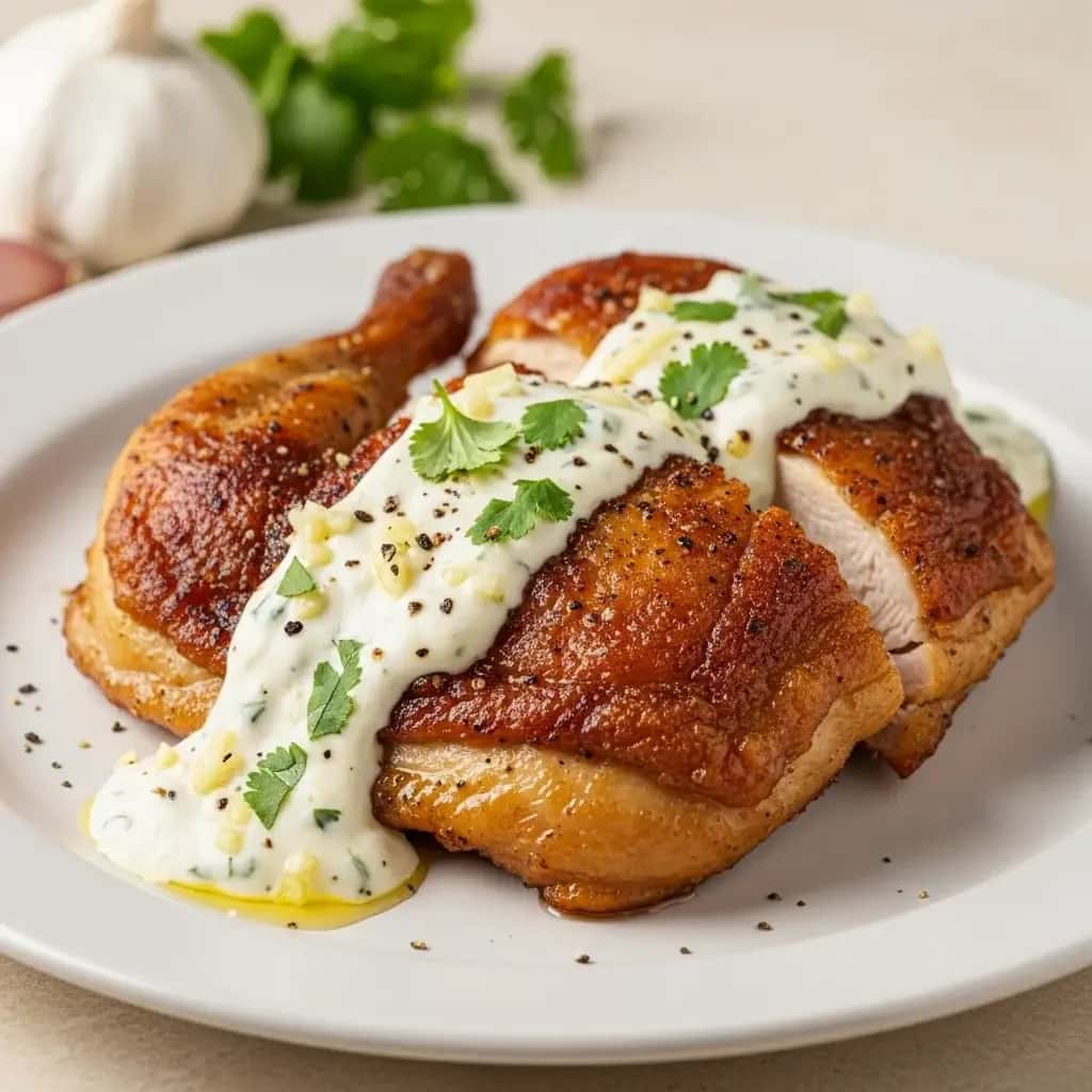 El pollo más crujiente del Cáucaso: pollo georgiano prensado con ajo (Tsitsila Tabaka)