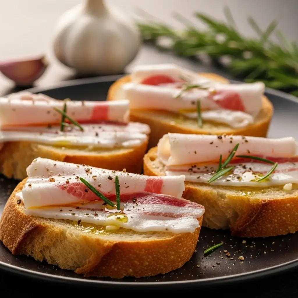 De las montañas de Abruzzo: una bruschetta rústica con lardo y ajo