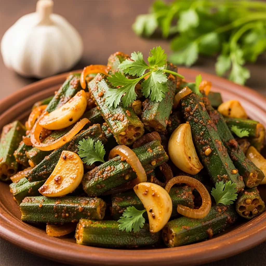 Okra con ajo salteado (Lahsuni Bhindi)