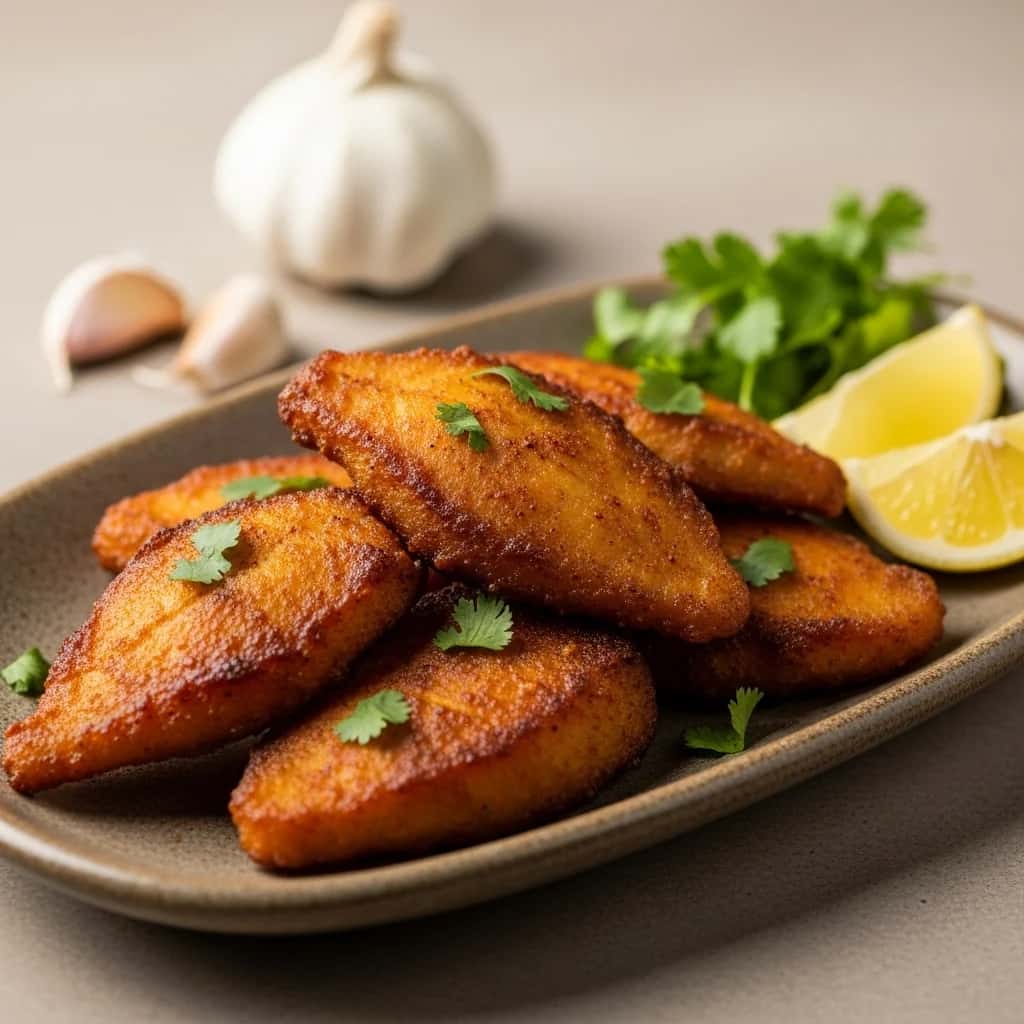 De las calles de Amritsar: bocados de pescado crujientes con ajo