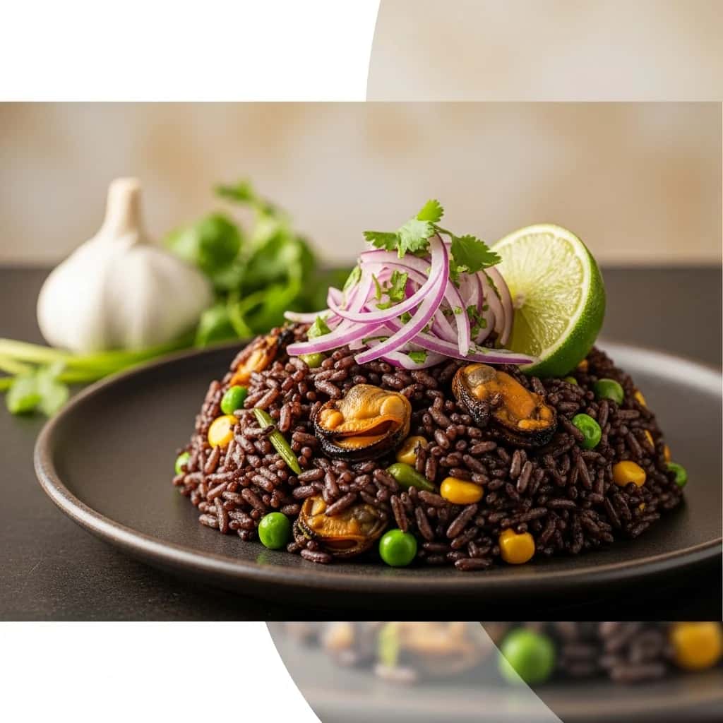 De las costas del norte: almeja negra como la tinta y pulpo de Perú Arroz con Ajo (Arroz con Conchas Negras)