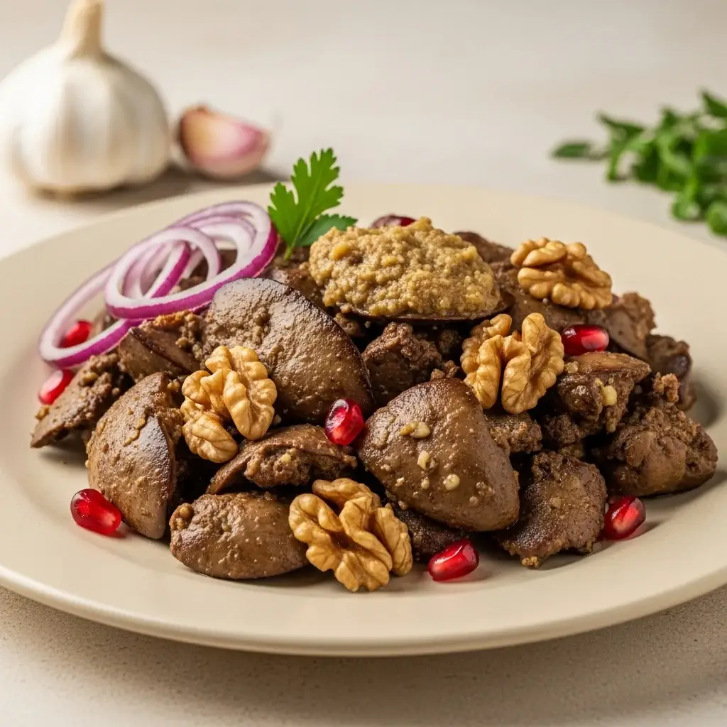 Ein rustikaler Schatz: Georgische Hühnerleber mit Knoblauch & Walnüsse