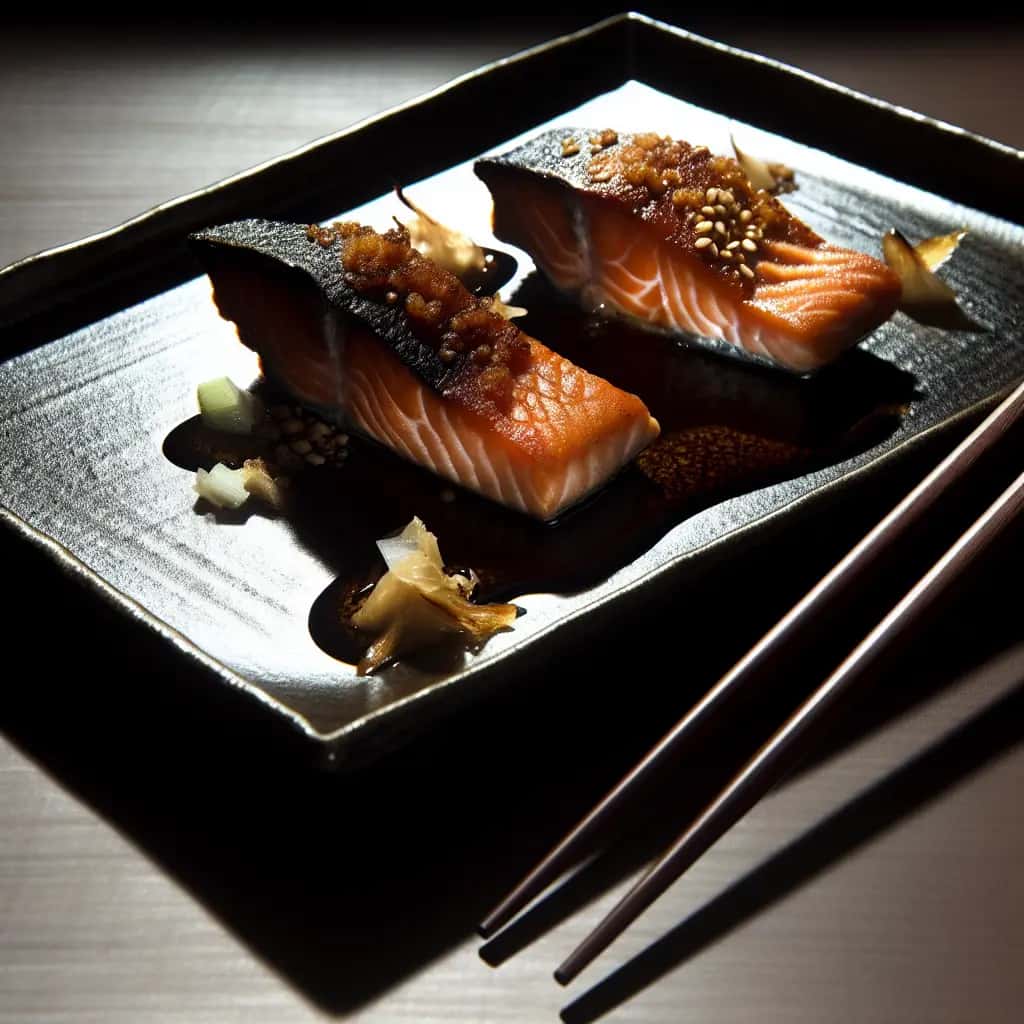 Salmón Ajo Soja Con Piel Crujiente