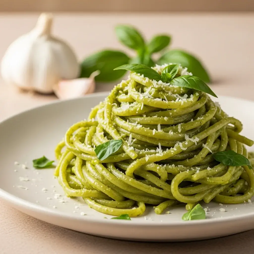 De los Andes a Italia: el cremoso ajo y la salsa peruana Pasta al pesto de espinacas (Tallarines Verdes)