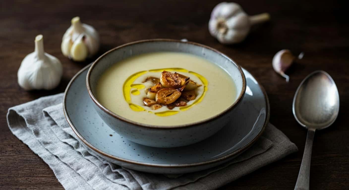 Sopa de ajo húngara rica y cremosa (Auténtica Fokhagymaleves)