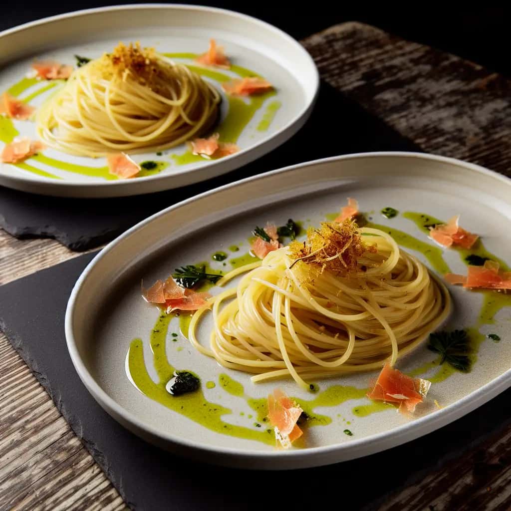 Magia mediterránea: espaguetis al ajo con bottarga dorada