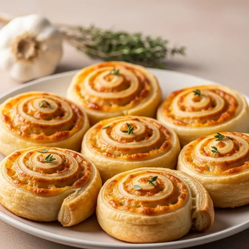 Un refrigerio eslovaco rápido: remolinos de hojaldre con ajo y queso (Cesnakov é Slim áky)