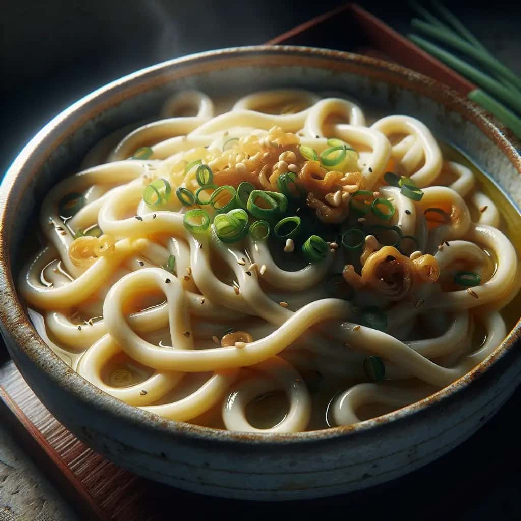 Udon De Mantequilla De Ajo Con Cebolletas Crujientes